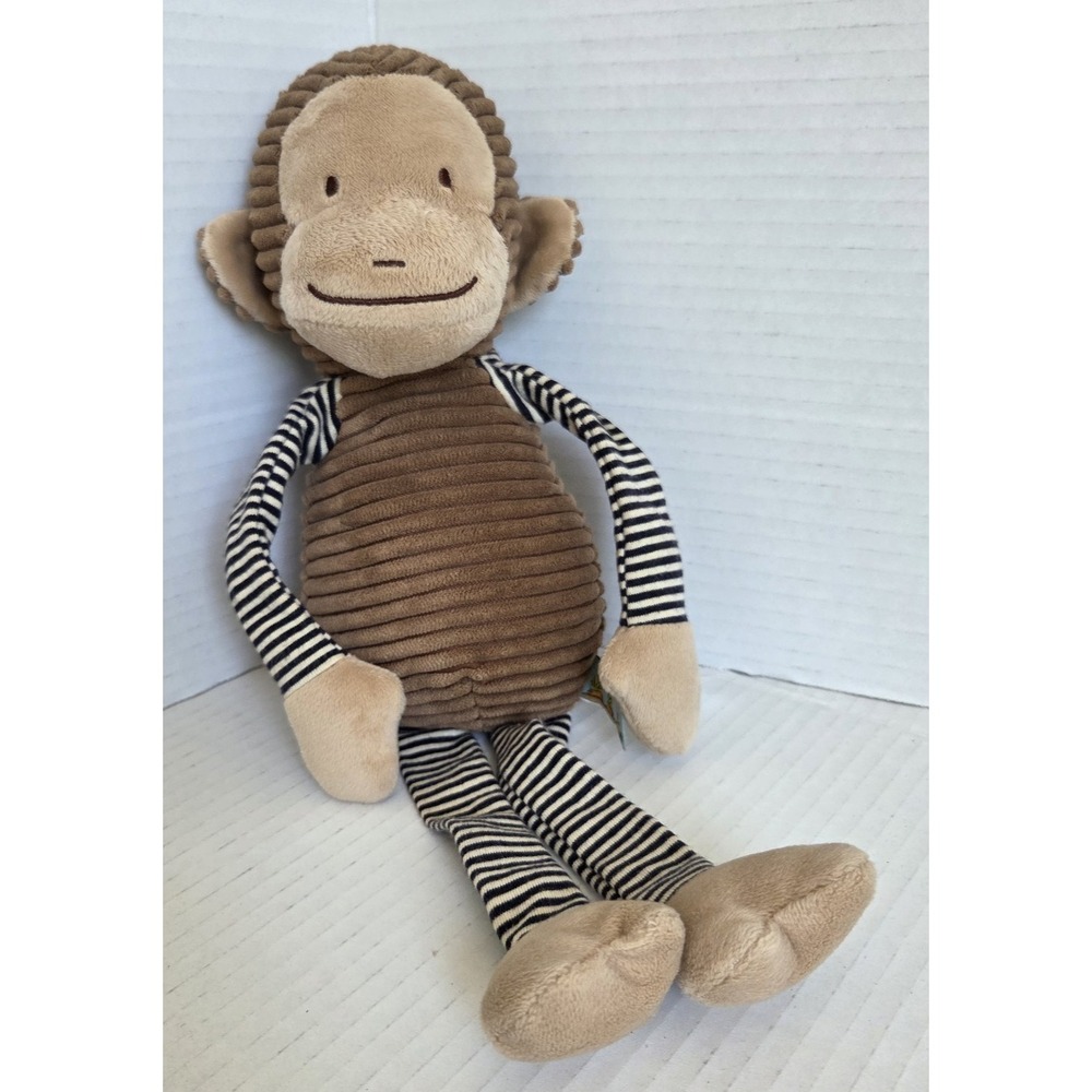 Monkey Plush Toy Corduroy Bunnies By The Bay Brown Striped Arms Baby 2018 14"